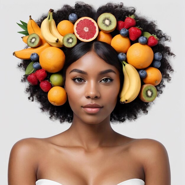 Fille aux cheveux courts collage avec des fruits