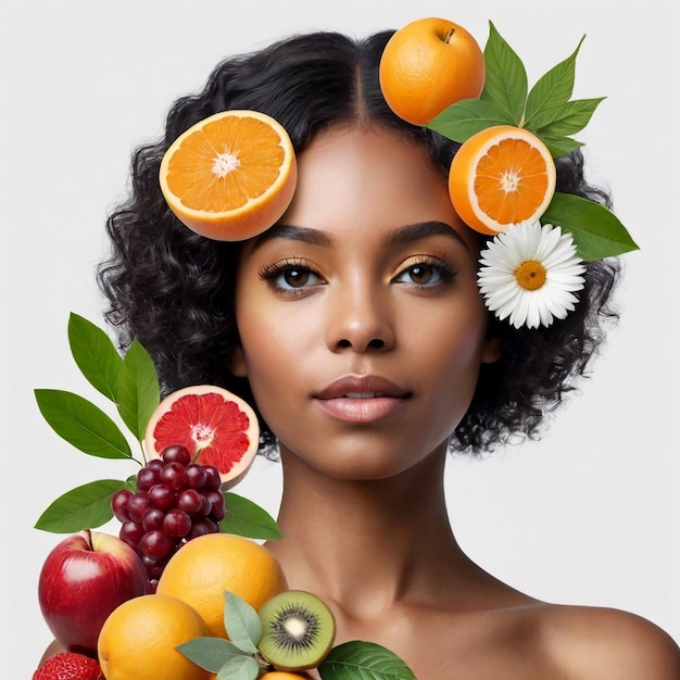 Fille aux cheveux courts collage avec des fruits