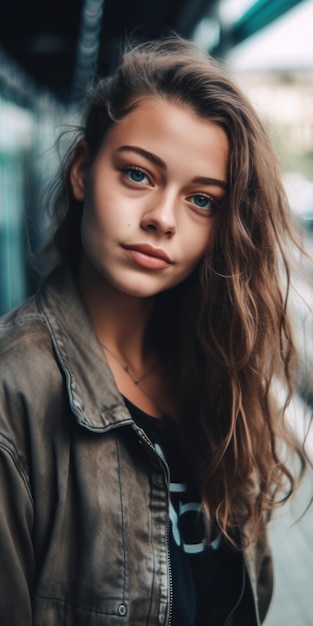 Une fille aux cheveux longs et une veste