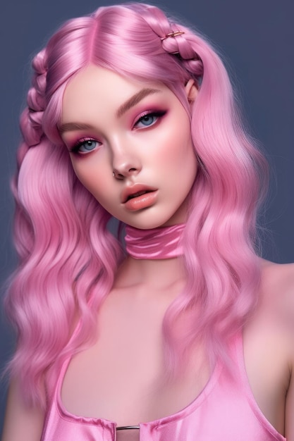 Une fille aux cheveux roses et aux cheveux roses