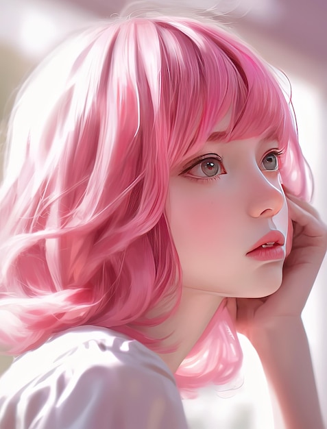 Une fille aux cheveux roses et une perruque rose
