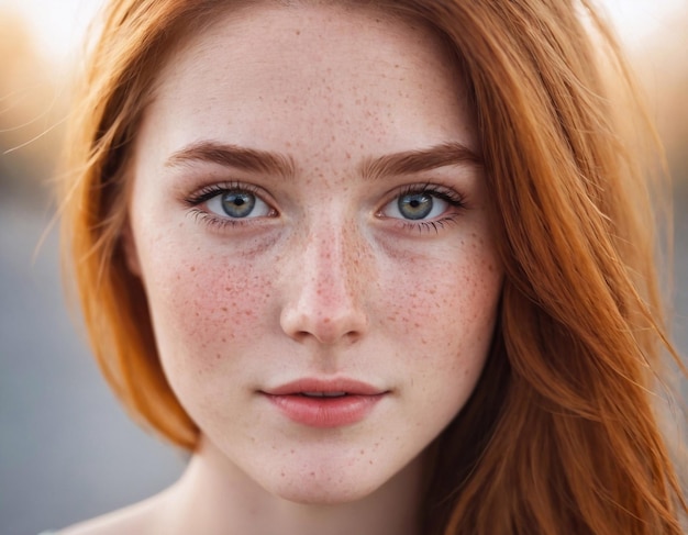 une fille aux cheveux roux avec des taches de rousseur sur le visage