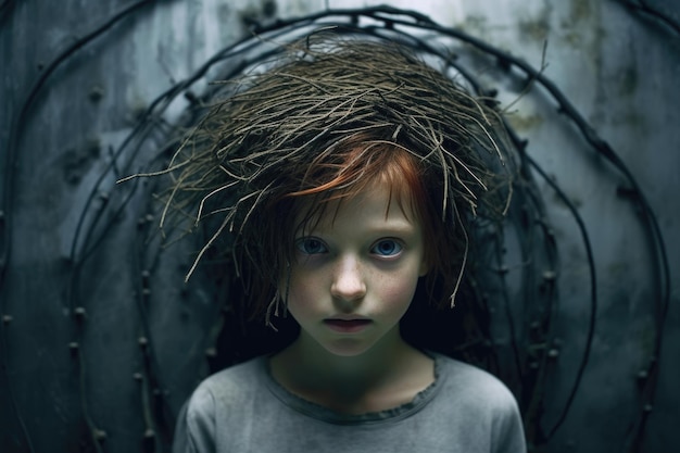 une fille aux yeux bleus et aux cheveux bruns