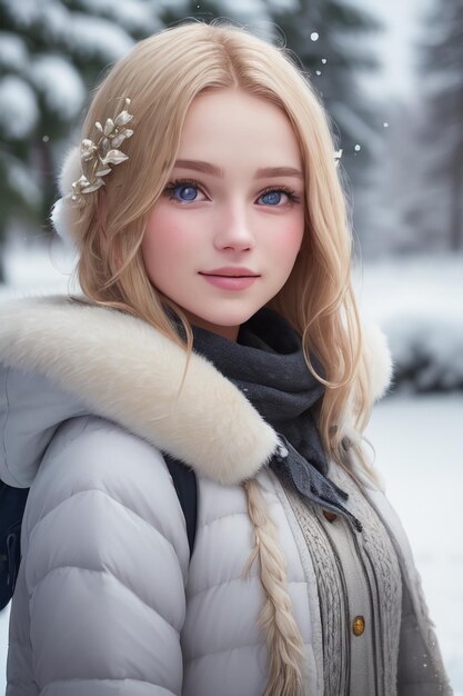 Une fille aux yeux bleus et un chapeau avec une fleur dans les cheveux