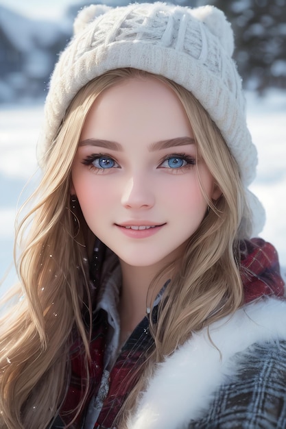 Une fille aux yeux bleus et un chapeau