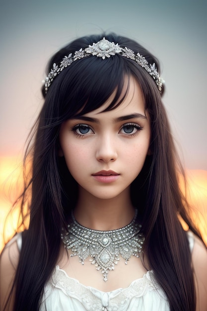 Une fille aux yeux bleus et un collier