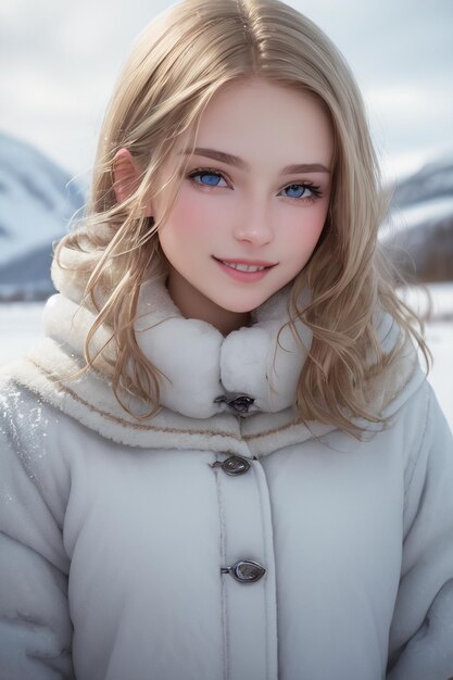 Photo une fille aux yeux bleus en hiver