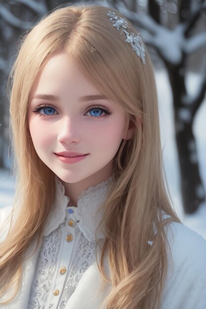 Photo une fille aux yeux bleus et une veste blanche
