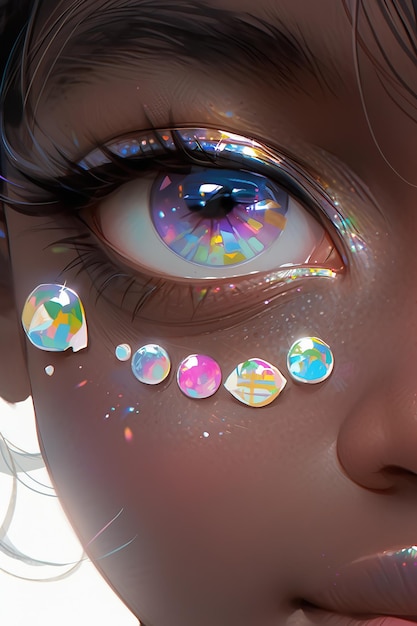 Une fille aux yeux scintillants et aux yeux arc-en-ciel