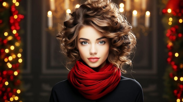 Fille de beauté avec des cheveux ondulés longs et brillants Modèle de belle femme avec une coiffure bouclée