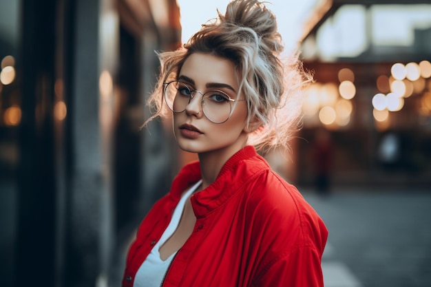 Une fille a une belle coiffure à la mode