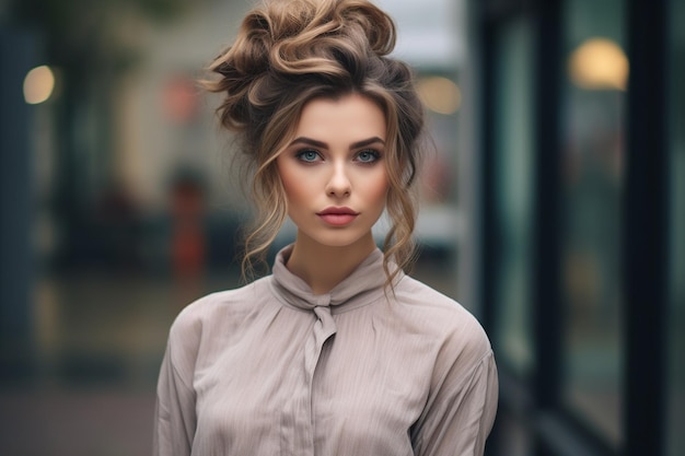 Une fille a une belle coiffure à la mode