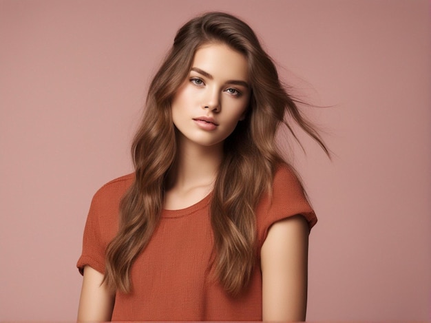 Une fille a une belle coiffure portant des vêtements de haute qualité à la mode photographie de mode