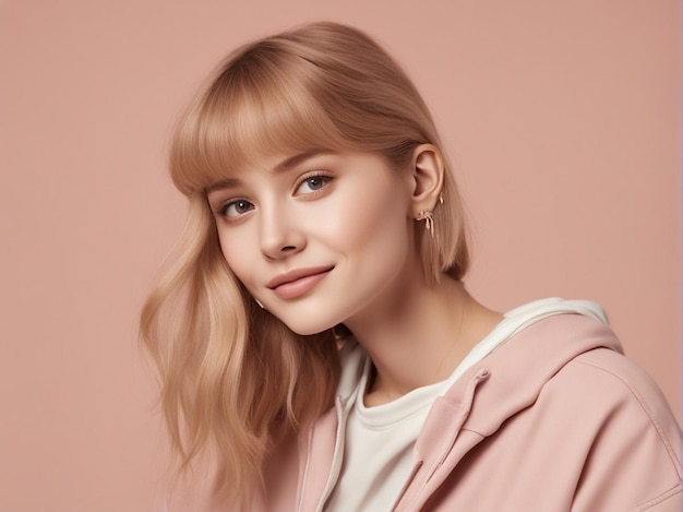 Une fille a une belle coiffure portant des vêtements à la mode de haute qualité photographie de mode