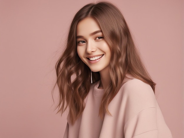 Une fille a une belle coiffure portant des vêtements à la mode de haute qualité photographie de mode