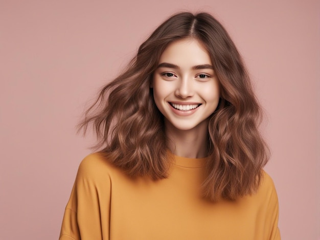 Une fille a une belle coiffure portant des vêtements à la mode de haute qualité photographie de mode