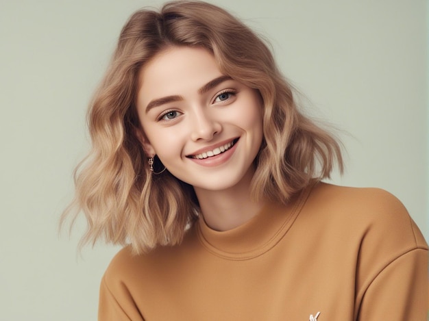 Une fille a une belle coiffure portant des vêtements à la mode de haute qualité photographie de mode