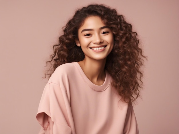 Une fille a une belle coiffure portant des vêtements à la mode de haute qualité photographie de mode