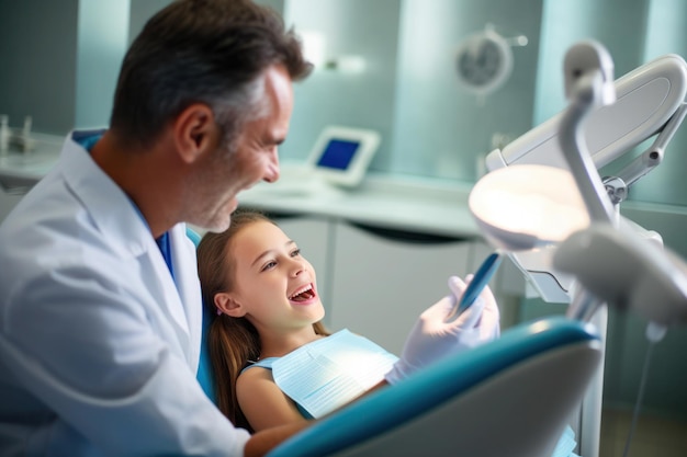 Une fille blanche va voir le dentiste pour un examen annuel.