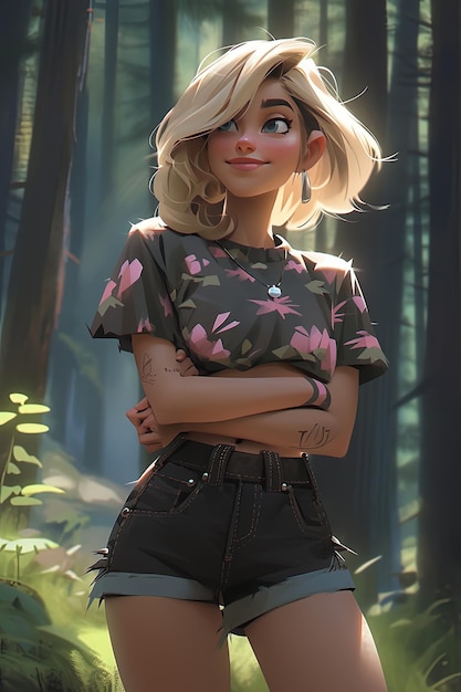 Une fille blonde dans la jungle.