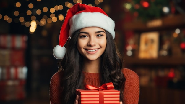 La fille avec la boîte aux cadeaux de Noël