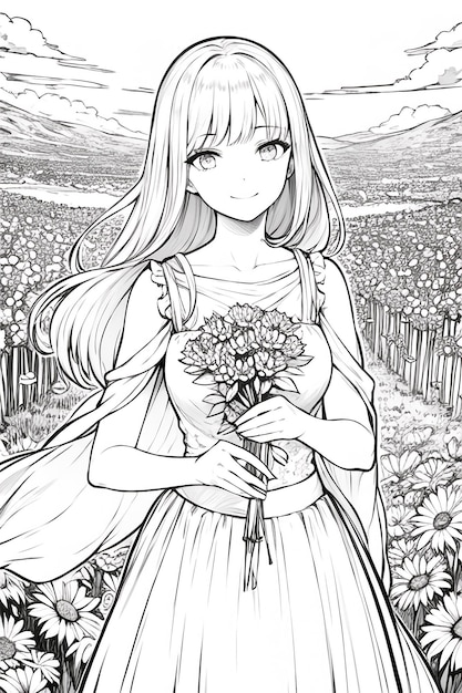 Une fille avec un bouquet de fleurs