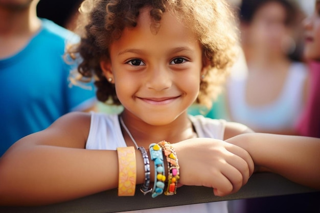 une fille avec un bracelet au poignet