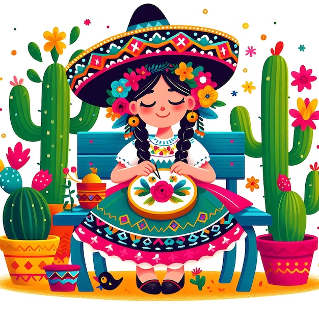 une fille de broderie mexicaine