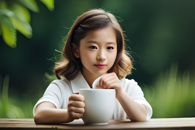 une fille buvant d'une tasse de café