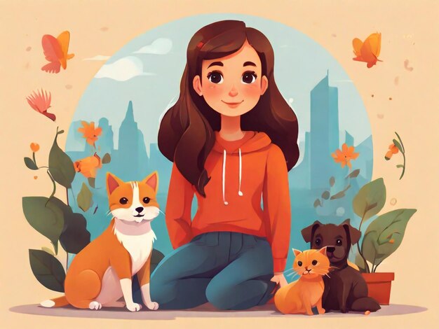 une fille avec une capuche rouge avec des chiens et une fille dans un parc