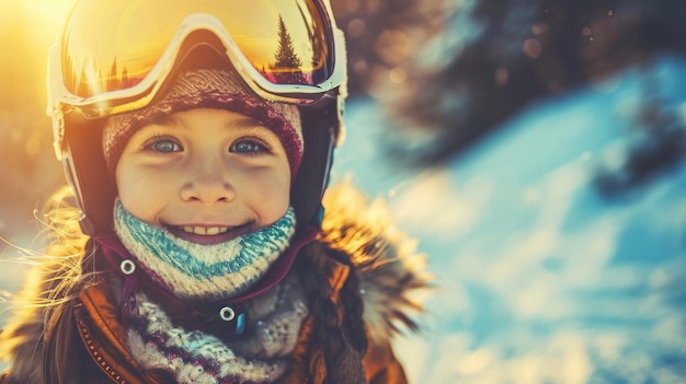 Photo fille avec un casque de ski et des lunettes