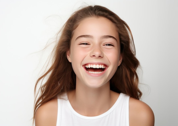 Fille caucasienne souriante isolée sur fond blanc générative IA