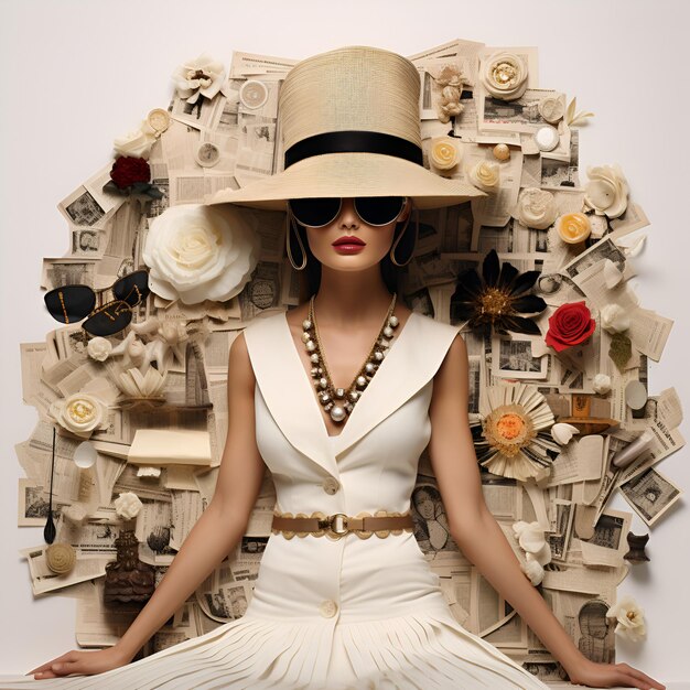 Photo une fille avec un chapeau et une robe blanche.