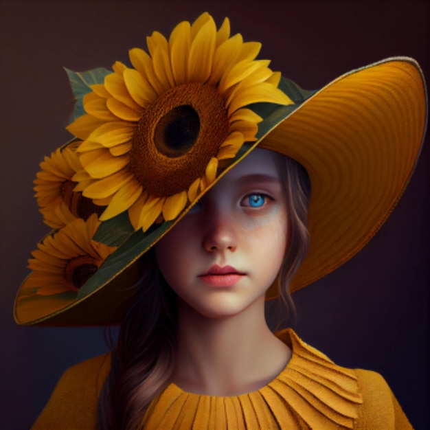 Une fille avec un chapeau de tournesol sur la tête