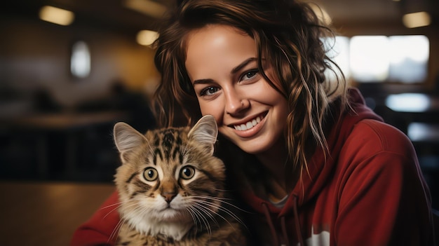 Photo une fille avec un chat.