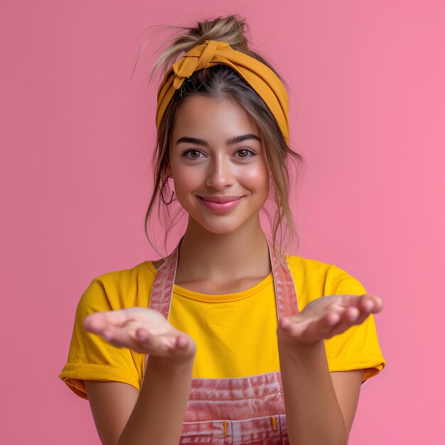 Une fille avec une chemise jaune et un bandeau jaune