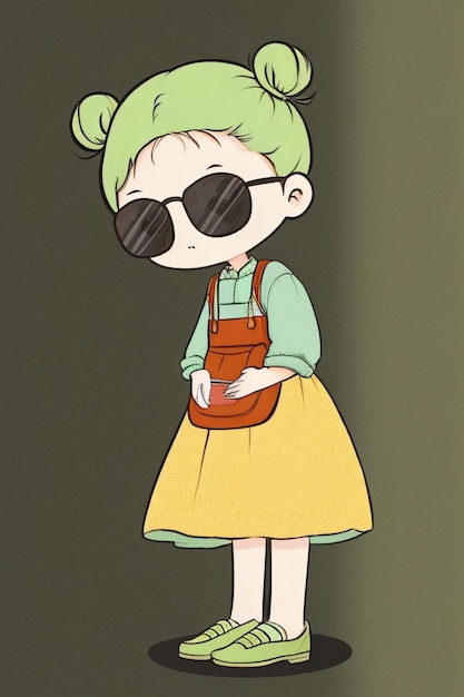 Photo fille chibi de dessin animé portant des lunettes de soleil très beau style anime kawaii mignon cool
