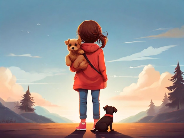 une fille avec un chien et un chien en arrière-plan