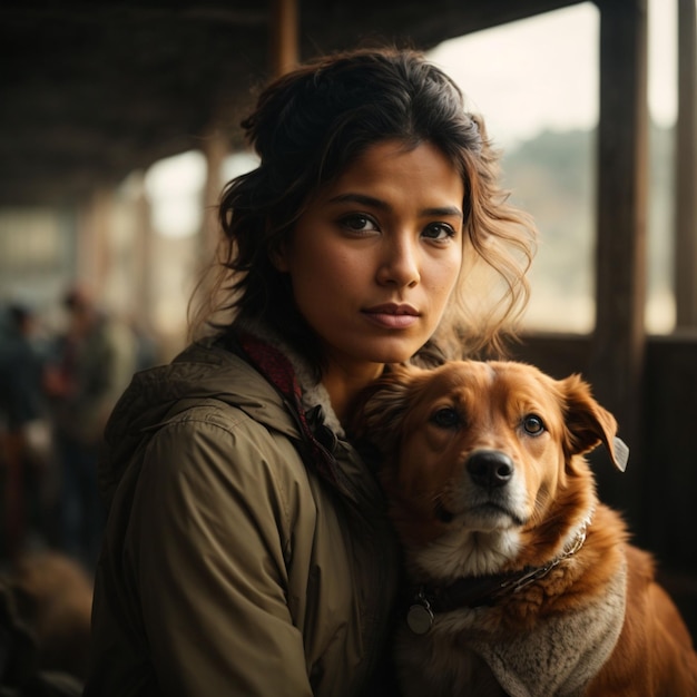 fille avec chien de compagnie