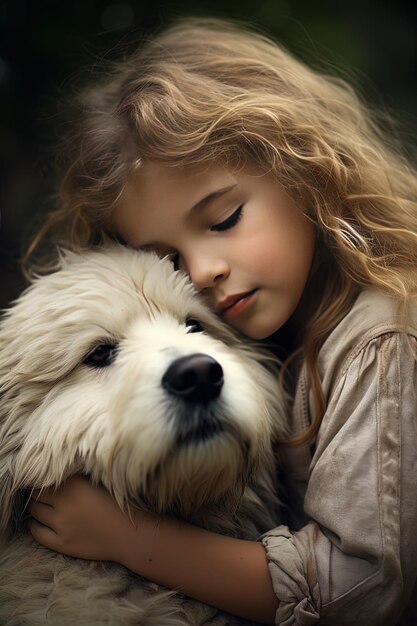 une fille avec un chien dans les bras