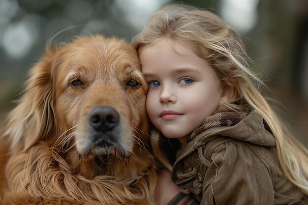 Une fille avec un chien et une fille avec un manteau brun