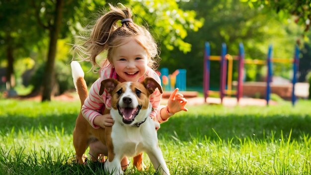 Une fille avec un chien.