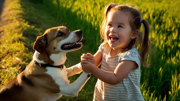 Une fille avec un chien.