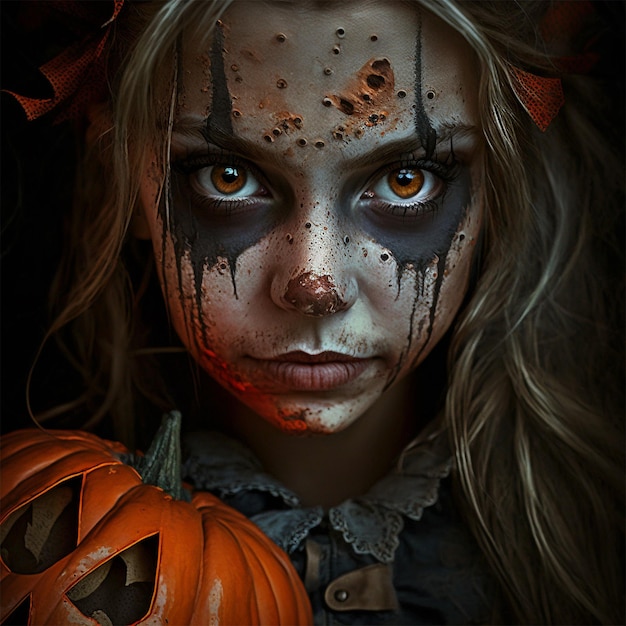 Une fille avec une citrouille Halloween Thème Girl Background