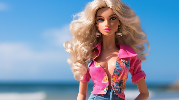 Fille comme une barbie à la plage porter tout le corps