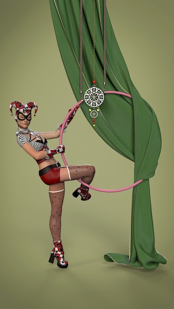 Photo fille en costume de bouffon. illustration 3d