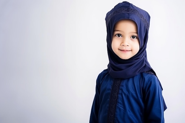 Une fille en costume musulman bleu marine