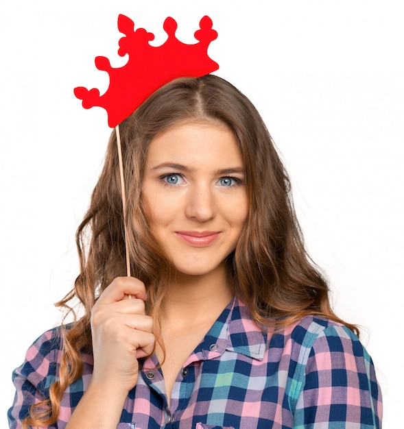 Fille Avec Une Couronne De Papier De Fête Sur Sa Tête.