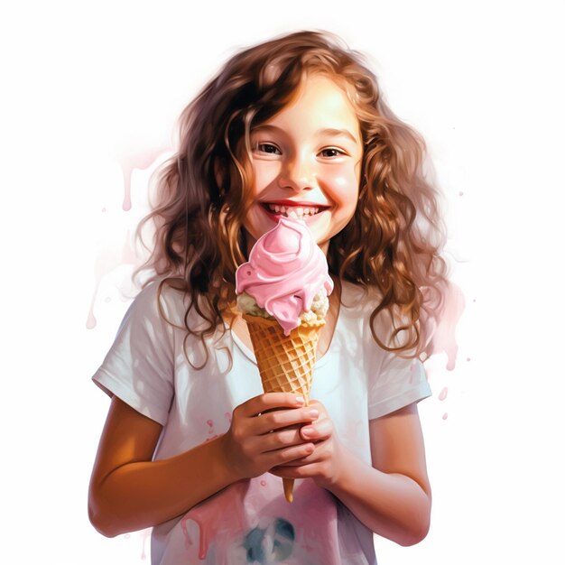 Photo fille de crème heureuse amusante jeune glace caucasienne con d'été les gens de la nourriture belle dessert la vie