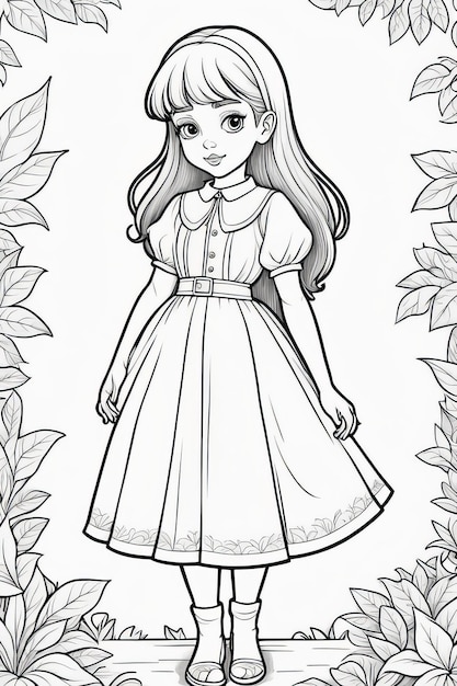 fille de croquis en robe vintage avec des fleursfille de croquis en robe vintage avec des fleursmignonne petite fille